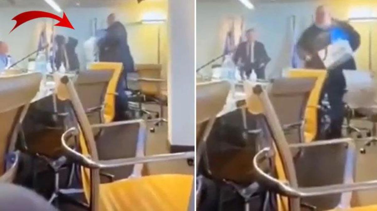Görüntüler ülkeyi ayağa kaldırdı Toplantıda çileden çıkan kulüp yetkilisi federasyon başkanına etek fırlattı - Spor - Dudullu Haber