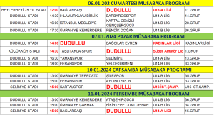 06.01.2024-11.01.2024 HAFTALIK SAHA VE MAÇ PROGRAMI