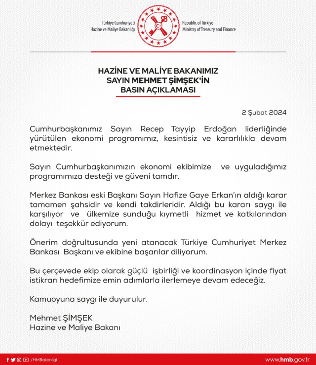 Hafize Gaye Erkan'ın istifasına Bakan Şimşek'ten ilk yorum