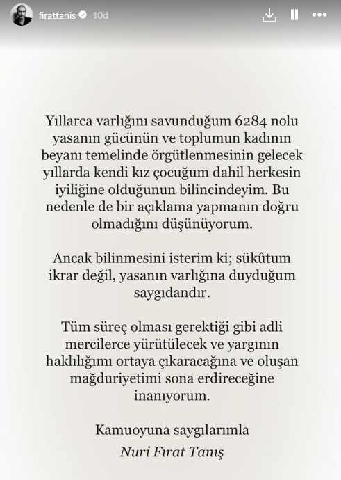 Eski sevgilisi uzaklaştırma kararı aldıran Fırat Tanış sessizliğini bozdu