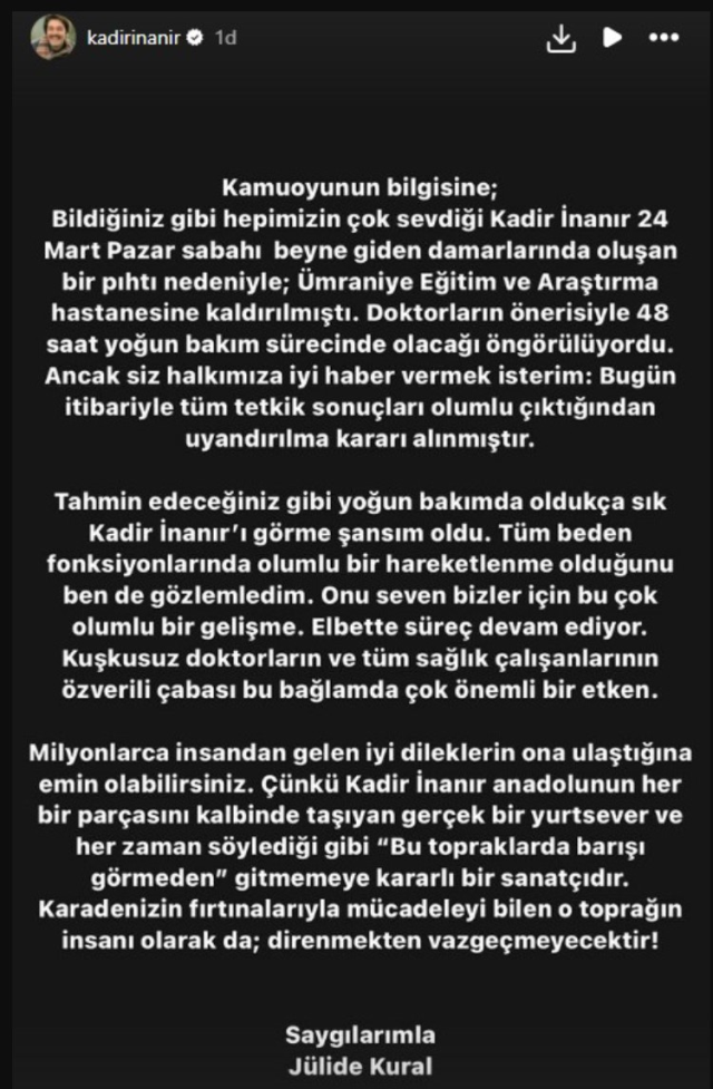 Kadir İnanır'ın sağlık durumu nasıl, hastalığı ne? Kadir İnanır'a ne oldu?