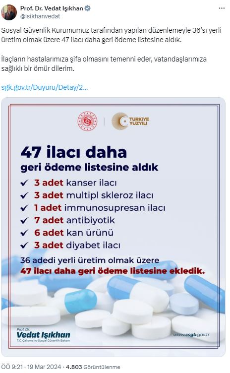 Kanser ve diyabetin de olduğu 47 ilaç geri ödeme listesine alındı