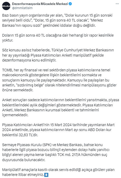 Merkez Bankası'nın Dolar Tahmini İddiaları Yalanlandı