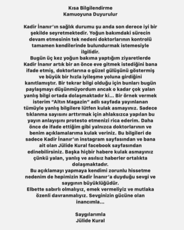 Kadir İnanır'ın sağlık durumu nasıl? Kadir İnanır'ın son durum ne?
