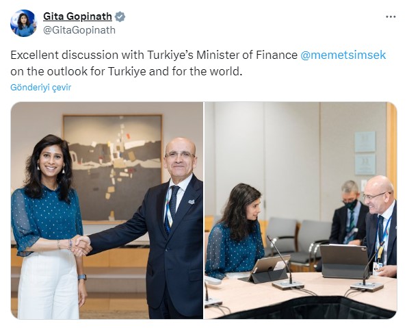 IMF Başkan Yardımcısı, Mehmet Şimşek ile fotoğraf paylaştı! 'Mükemmel sohbet'