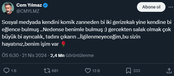 Cem Yılmaz eleştirilere sosyal medyadan ateş püskürdü: Gerçekten salak olmak çok büyük bir ayrıcalık