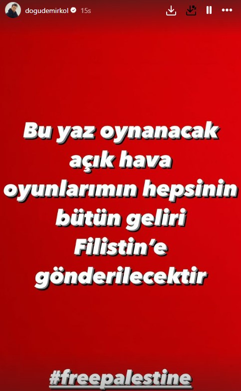 Doğu Demirkol, yazın yapacağı gösterilerin gelirini Filistin'e bağışlayacak