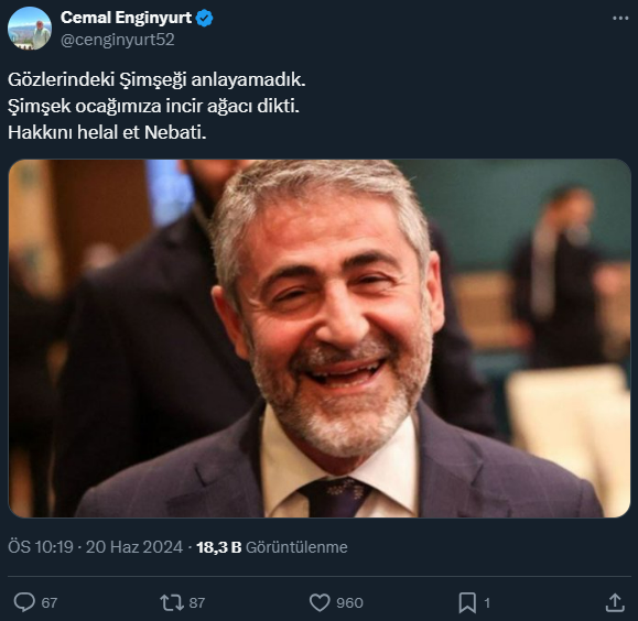 Demokrat Partili Enginyurt'tan nükteli paylaşım: Hakkını helal et Nebati