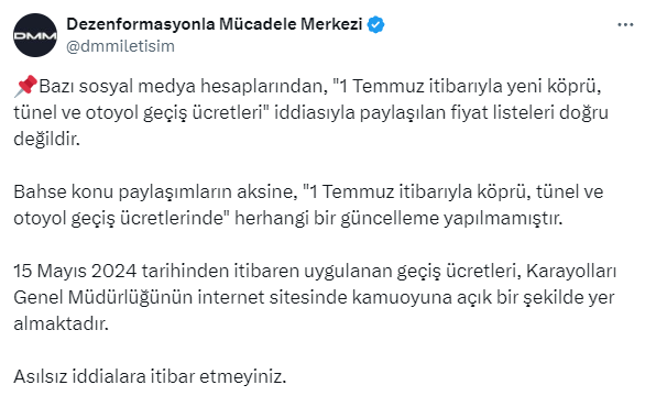 Köprü ve otoyol ücretlerine zam mı geliyor? Cumhurbaşkanlığından açıklama var