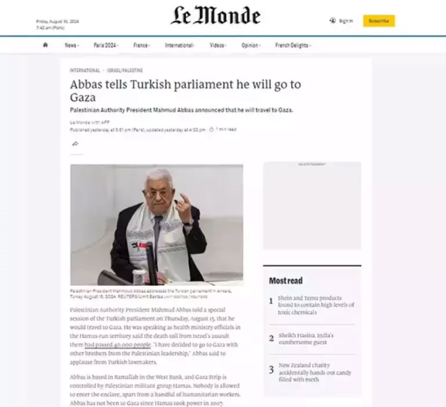 Mahmud Abbas'ın TBMM'deki konuşması dünya basınında: 17 yıl sonra bir ilk yaşanacak