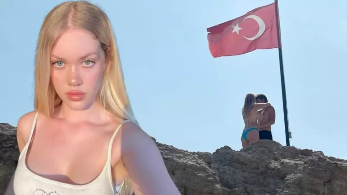 Serel Yerelinin sevgilisiyle Turk bayragi altinda verdigi pozlar tepki cekti