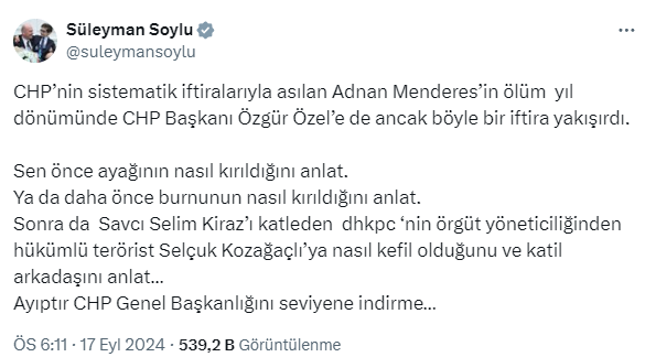 Özel'in 'mafya' suçlamasına Soylu'dan yanıt: Sen önce ayağının, burnunun nasıl kırıldığını anlat