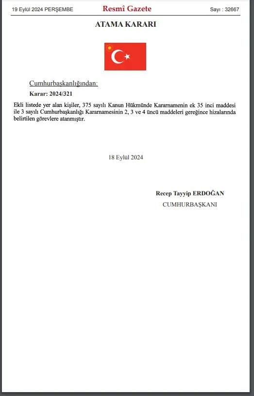 Cumhurbaşkanı Erdoğan'ın imzasıyla Valiler Kararnamesi yayımlandı. Kararnameye göre 16 ilin valisi değişti