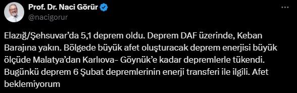 Elazığ depremi sonrası Naci Görür'den açıklama: 6 Şubat depremlerini hatırlattı