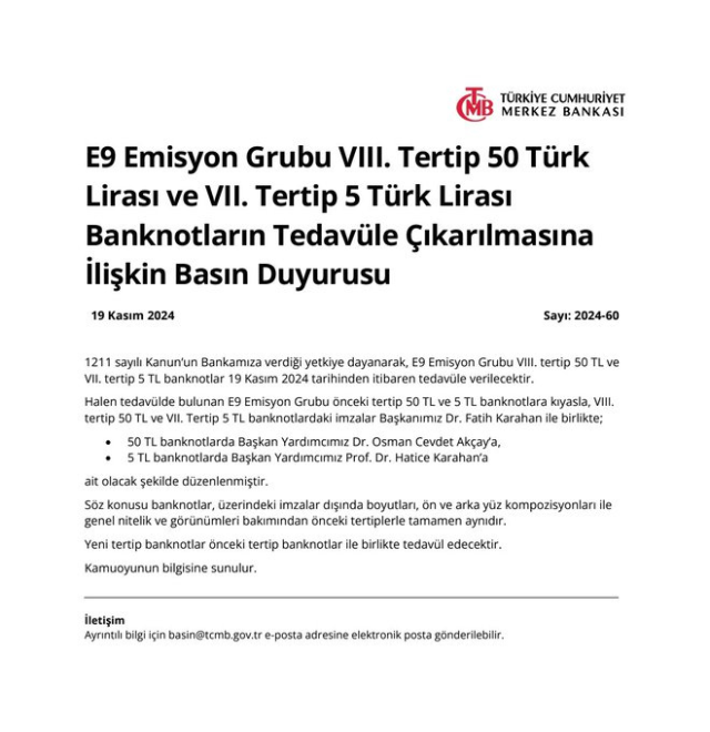 Resmi Gazete Merkez Bankası ilanı yayımlandı! Bugün 5 ve 50 TL'lik banknotlar tedavüle çıkıyor