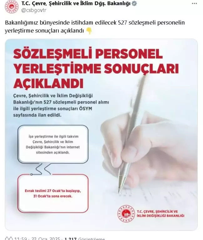 Bakanlık 527 sözleşmeli personel alım takvimini duyurdu