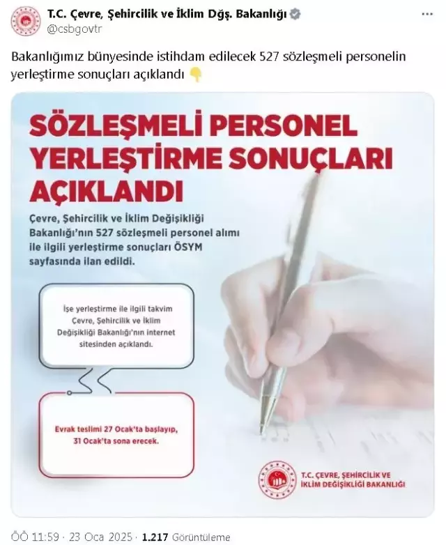 Bakanlık 527 Sözleşmeli Personel Alım Takvimini Duyurdu