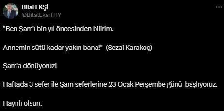 Türk Hava Yolları, 23 Ocak'ta Şam Seferlerine Başlıyor