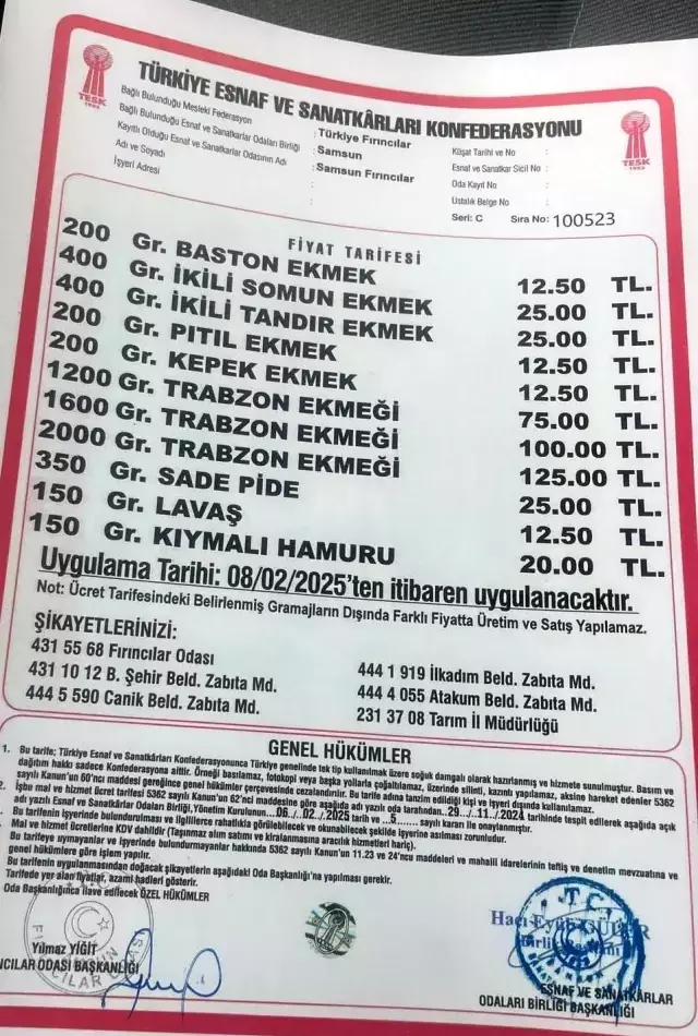 Samsun'da Ekmek ve Simit Fiyatlarına Yüzde 25 Zam