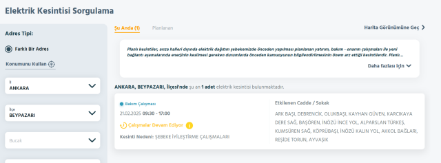 Ankara elektrik kesintisi 21 Şubat Ankara'da elektrikler ne zaman gelecek? Keçiören, Beypazarı, Yenimahalle, Çankaya elektrik kesintisi