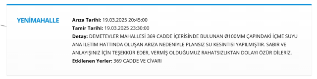 Ankara YENİMAHALLE su kesintisi! 19-20 Mart ASKİ Yenimahalle su kesintisi ne zaman bitecek, sular ne zaman gelecek?