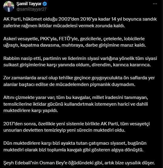 Eski AK Parti Milletvekili Şamil Tayyar'dan partisine 'uysallık' tavsiyesi