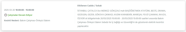 İstanbul ÇATALCA elektrik kesintisi! 20 Mart Çatalca elektrik kesintisi ne zaman bitecek, elektrikler ne zaman gelecek?