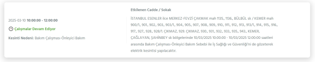 İstanbul ESENLER elektrik kesintisi! 10 Mart Esenler elektrik kesintisi ne zaman bitecek, elektrikler ne zaman gelecek?