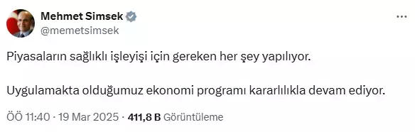 Piyasalardaki deprem sonrası Bakan Şimşek'ten ilk mesaj