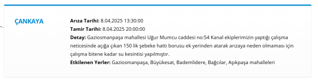 ASKİ Ankara su kesintisi! 8-9 Nisan Ankara'da su kesintisi ne zaman bitecek, sular ne zaman gelecek?