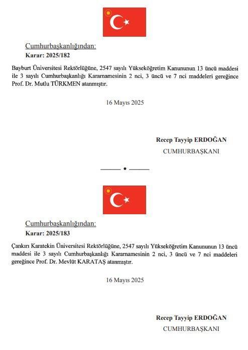 Cumhurbaşkanı Erdoğan, 7 üniversiteye rektör atadı