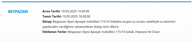 Ankara BEYPAZARI su kesintisi! 19-20 Mayıs ASKİ Beypazarı su kesintisi ne zaman bitecek, sular ne zaman gelecek?