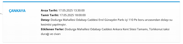 Ankara ÇANKAYA su kesintisi! 17-18 Mayıs ASKİ Çankaya su kesintisi ne zaman bitecek, sular ne zaman gelecek?