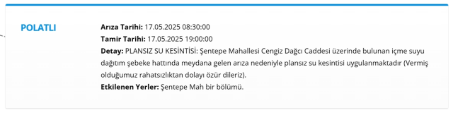Ankara POLATLI su kesintisi! 17-18 Mayıs ASKİ Polatlı su kesintisi ne zaman bitecek, sular ne zaman gelecek?