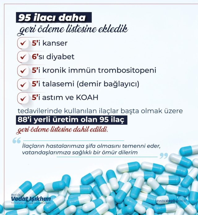 Bakan Işıkhan açıkladı! 95 ilaç daha geri ödeme listesinde