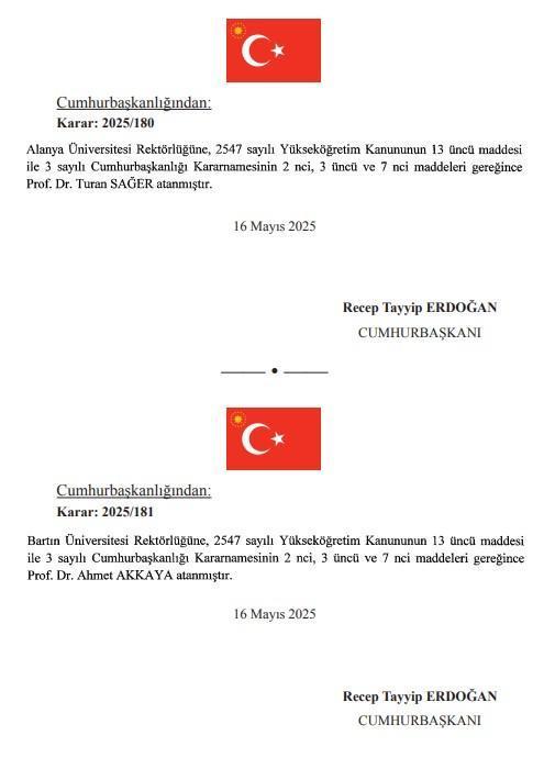 Cumhurbaşkanı Erdoğan, 7 üniversiteye rektör atadı