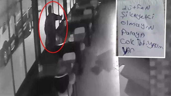Gece girdigi kafeyi soyan hirsizdan saskina ceviren not