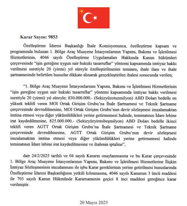 Araç muayenelerinin ihale süreci tamamlandı