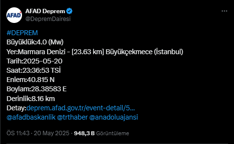 Marmara Denizi'nde deprem mi oldu? 21 Mayıs deprem ne zaman, kaç büyüklüğünde oldu?