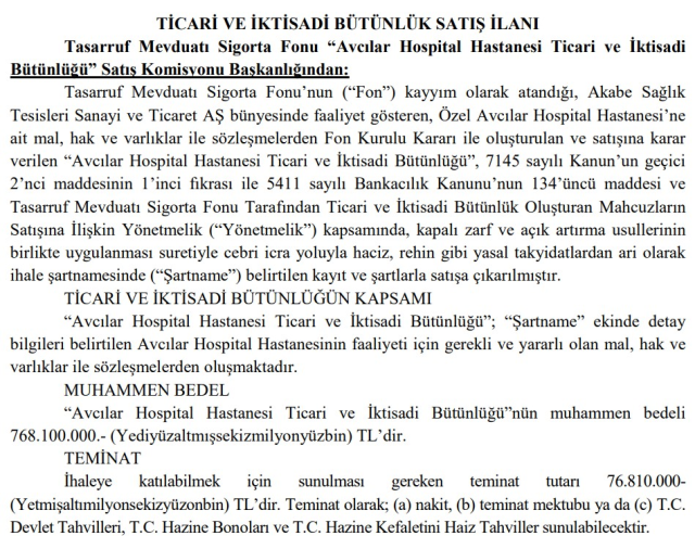 TMSF 'Yenidoğan Çetesi' soruşturmasında kapatılan Avcılar Hospital Hastanesi'ni satışa çıkardı