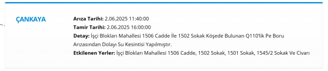 Ankara ÇANKAYA su kesintisi! 2-3 Haziran ASKİ Çankaya su kesintisi ne zaman bitecek, sular ne zaman gelecek?