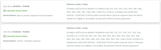 İstanbul BAĞCILAR elektrik kesintisi! 3 Haziran Bağcılar elektrik kesintisi ne zaman bitecek, elektrikler ne zaman gelecek?