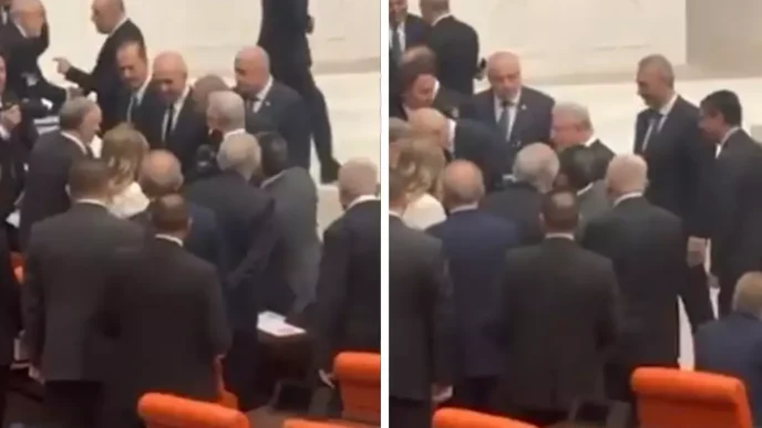 Mecliste hareketli dakikalar DEM Partili Sirri Sakik Devlet Bahceli ile
