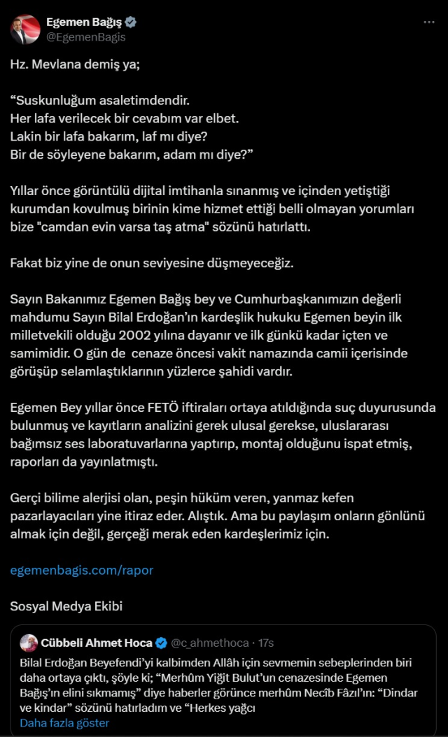 Cübbeli Ahmet ve Egemen Bağış birbirine girdi: Yanmaz kefen pazarlayıcısı