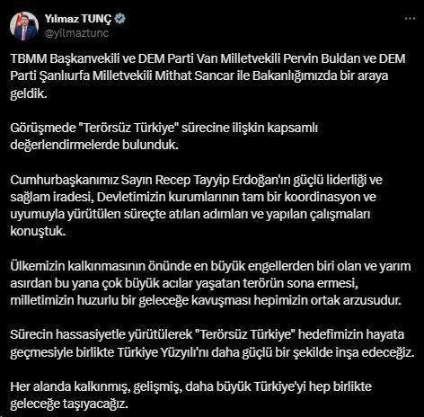 DEM Parti heyetiyle görüşen Adalet Bakanı Tunç'tan açıklama