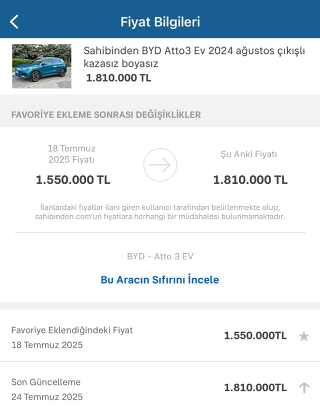 ÖTV zammı sonrası ilandaki araçların fiyatları tek tek değişiyor
