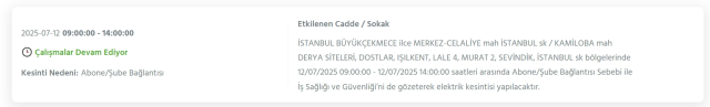 İstanbul BÜYÜKÇEKMECE elektrik kesintisi! 12 Temmuz Büyükçekmece elektrik kesintisi ne zaman bitecek, elektrikler ne zaman gelecek?