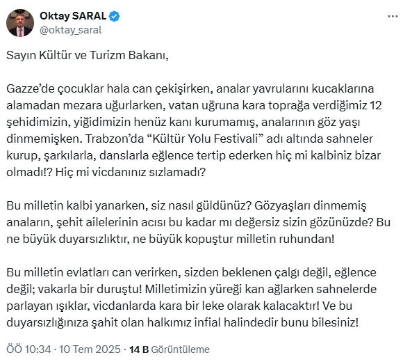 Oktay Saraldan Bakan Ersoya sert elestiri Hic mi vicdaniniz sizlamadi