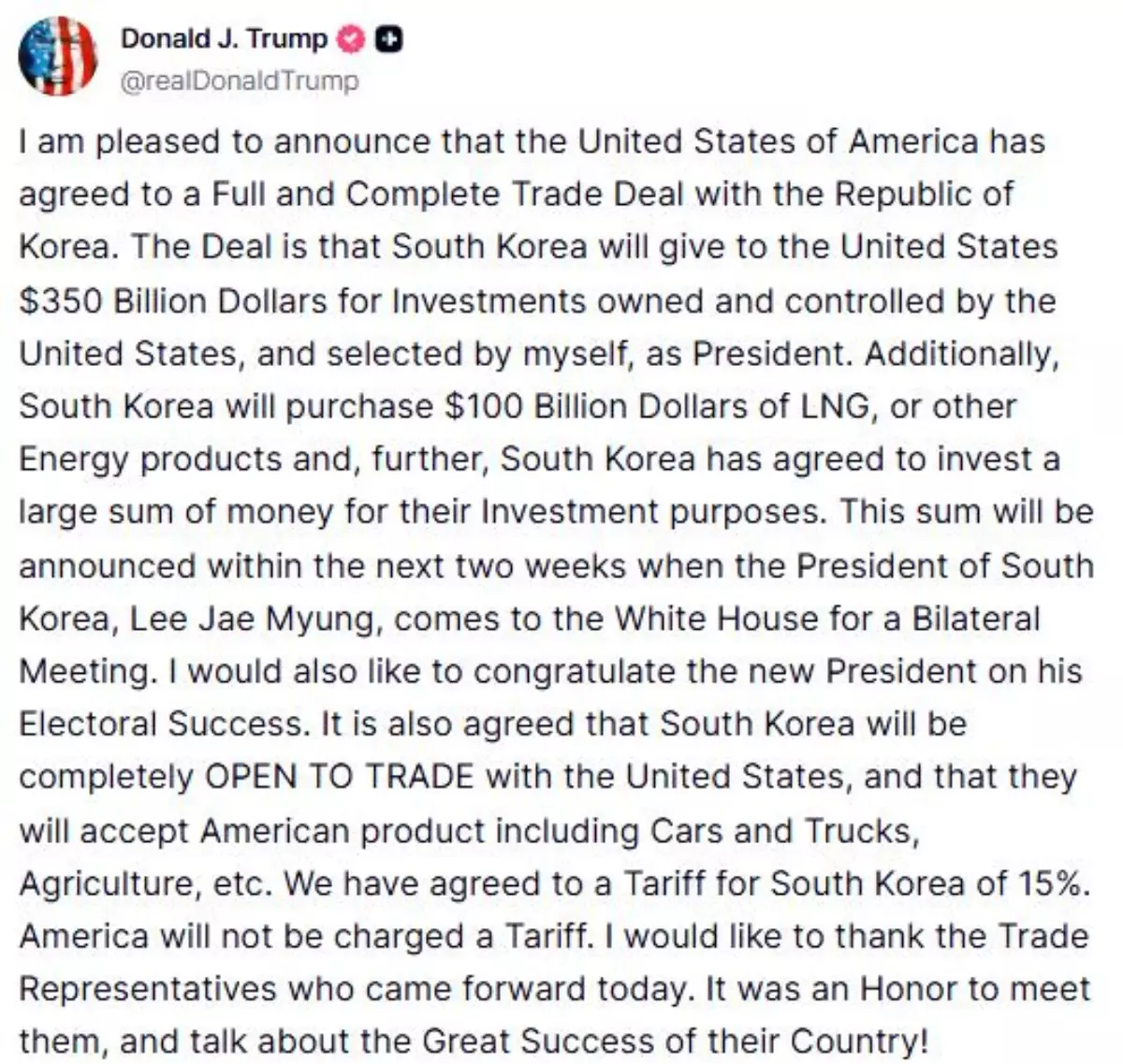 Trump Guney Kore ile Yeni Ticaret Anlasmasini Duyurdu
