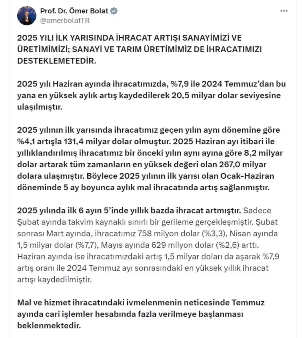 Turkiye Ihracati Rekor Kiriyor Bakan Bolat Aciklamalarda Bulundu